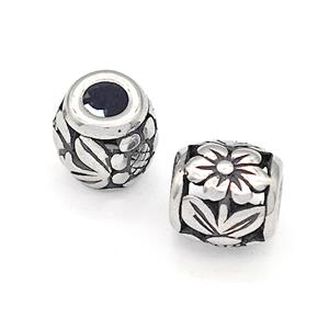 316 Stainless Steel Barrel Beads Flower Hollow Large Hole Antique silver, approx 9-10mm, 4mm hole