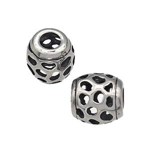 316 Stainless Steel Barrel Beads Hollow Large Hole Antique silver, approx 9-10mm, 4mm hole