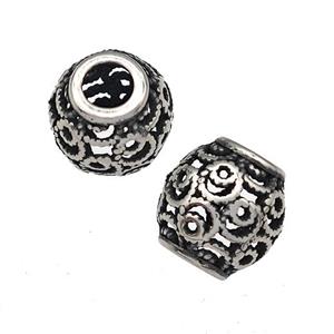 Stainless Steel Barrel Beads Hollow Large Hole Antique Silver, approx 9-10mm, 4mm hole