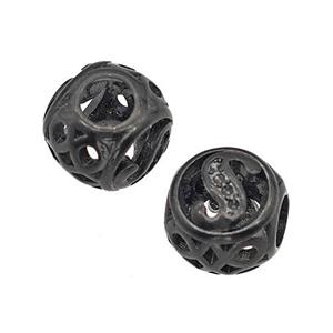 Stainless Steel Round Beads Letter-S Hollow Large Hole Black Plated, approx 9-10mm, 4mm hole