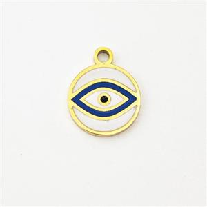Stainless Steel Evil Eye Pendant Circle Blue Enamel Gold Plated, approx 10mm
