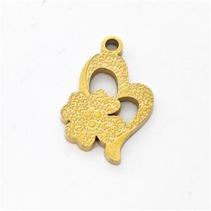 Stainless Steel Heart Pendant Clover Gold Plated, approx 11.5-14mm