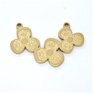 Stainless Steel Clover Pendant Links 2loops Gold Plated, approx 12mm, 30mm