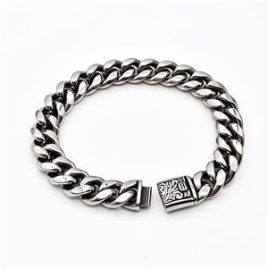 304 Stainless Steel Bracelet Antique Silver, approx 12-28mm, 12mm, 21cm length