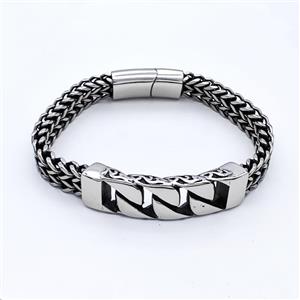 304 Stainless Steel Bracelet Antique Silver, approx 15-55mm, 12mm, 21cm length