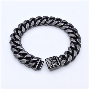 304 Stainless Steel Bracelet Antique Black, approx 14-30mm, 14mm, 21cm length