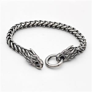 304 Stainless Steel Dragonhead Bracelet Antique Silver, approx 10-27mm, 18mm, 6mm, 21cm length
