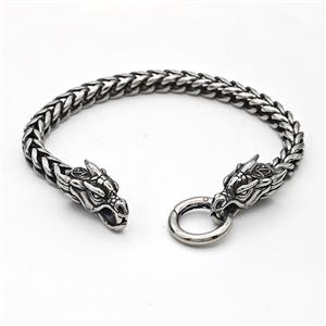 304 Stainless Steel Dragon Bracelet Antique Silver, approx 12-33mm, 18mm, 6mm, 21cm length