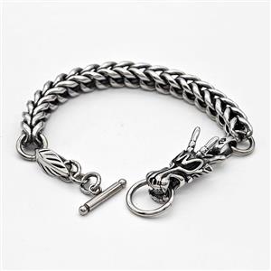 304 Stainless Steel Dragon Bracelet Antique Silver, approx 11-40mm, 8-19mm, 8mm, 21cm length