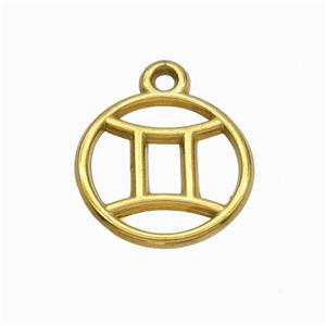 Stainless Steel Symbol Pendant Zodiac Gemini Gold Plated, approx 15mm
