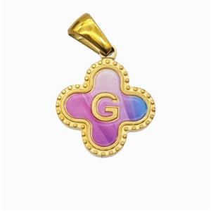 Stainless Steel Clover Pendant Letter-G Painted Gold Plated, approx 15mm