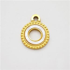 Stainless Steel Circle Pendant Pave Shell Hollow Gold Plated, approx 12mm