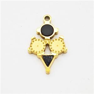 Stainless Steel Clock Pendant Pave Acrylic Gold Plated, approx 10-13mm