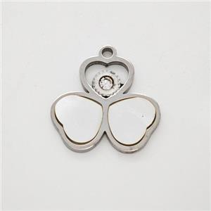 Raw Stainless Steel Clover Pendant Pave Shell Rhinestone, approx 15mm