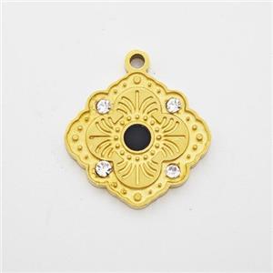 Stainless Steel Flower Pendant Pave Rhinestone Gold Plated, approx 14mm