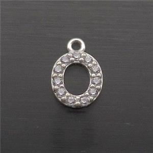 Sterling Silver O-Letter Pendant Pave Zircon, approx 5-8mm