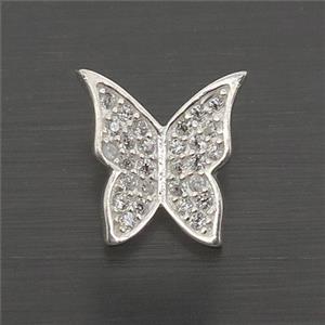 Sterling Silver Butterfly Beads Pave Zircon Large Hole, approx 10mm