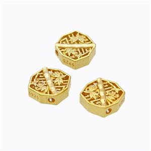 925 Sterling Silver Bamboo Beads Hollow Gold Plated, approx 7mm