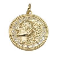 copper coin pendant paved zircon, gold plated, approx 20mm dia