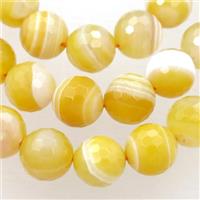 yellow striped Agate beads, faceted round, approx 8mm dia