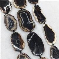 Natural Agate Beads Slice Freeform Flat Black Dye, approx 30-60mm