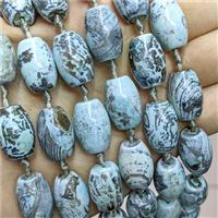 Natural Agate Barrel Beads Blue Dye, approx 13-20mm, 13pcs per st