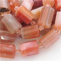 red Carnelian Agate beads, faceted cylinder, approx 12-18mm