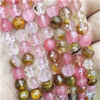 Synthetic Quartz Beads Pink TigerSkin Faceted Round, approx 6mm dia
