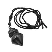 Black Obsidian Dowsing Pendulum Necklace Black Nylon Rope, approx 25-40mm