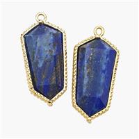 Natural Blue Lapis Lazuli Prism Pendant Gold Plated, approx 12-14-25mm