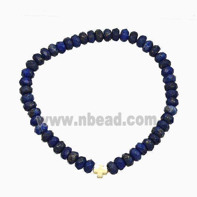 Natural Lapis Lazuli Bracelet With Cross Faceted Rondelle