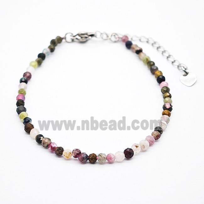 Natural Tourmaline Bracelet Multicolor B-Grade With Copper Clasp Platinum Plated