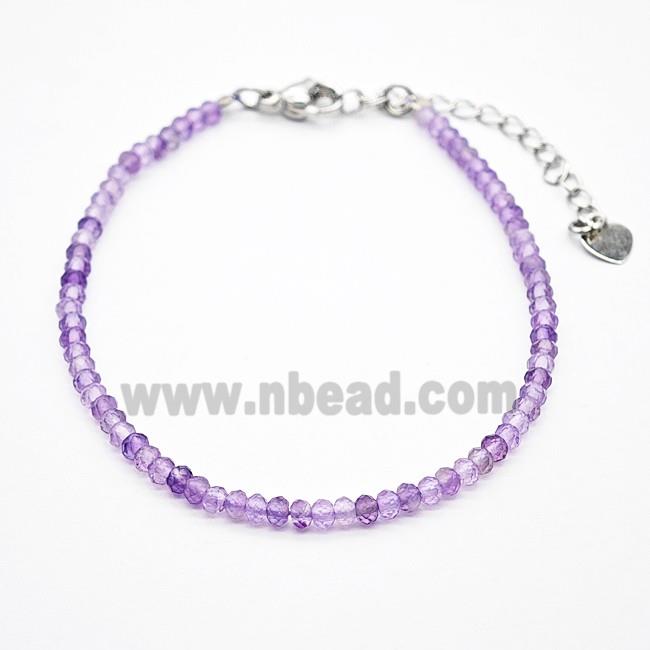 Natural Purple Amethyst Bracelet With Copper Clasp Platinum Plated