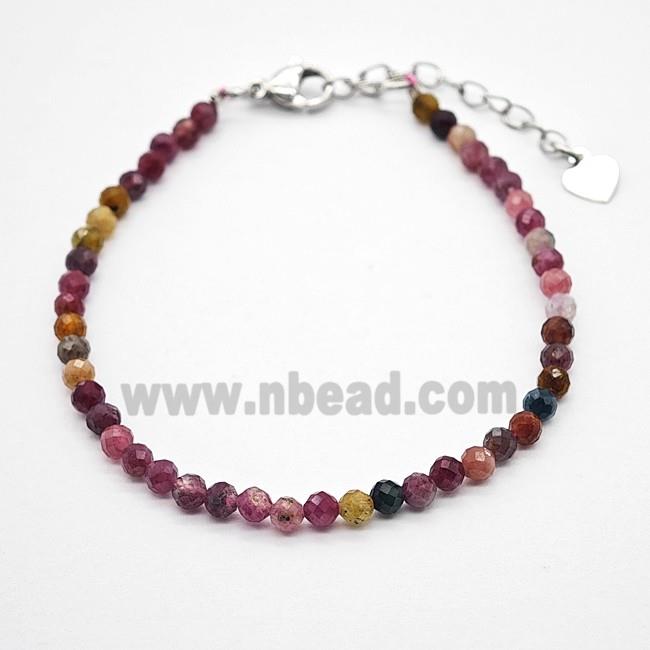 Natural Multicolor Tourmaline Bracelet With Copper Clasp Platinum Plated