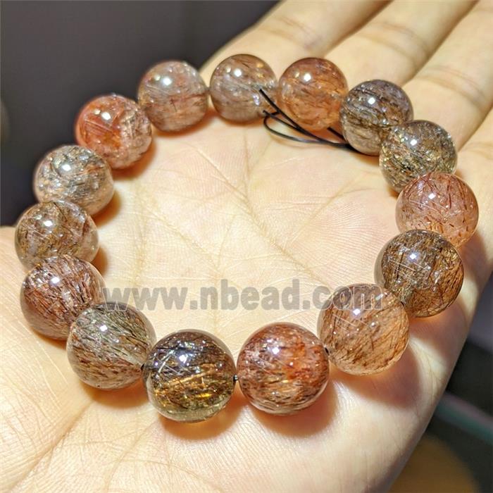 Natural Blackgold Super7 Rutilated Quartz Bracelets Round Stretch