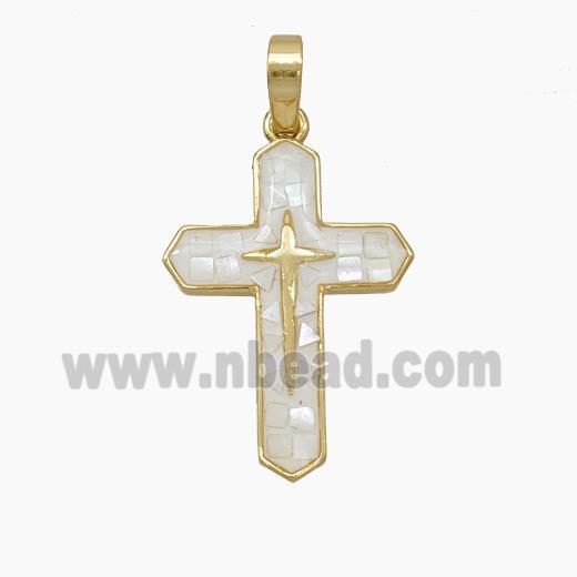 Copper Cross Pendant Pave Shell 18K Gold Plated