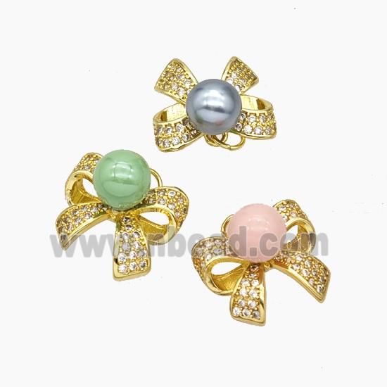 Copper Knotbow Pendant Pave Zirconia Pearlized Resin Gold Plated Mixed