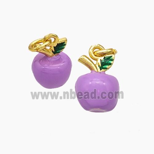 Copper Apple Pendant Lavender Enamel Gold Plated