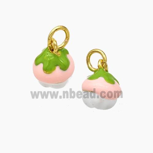 Copper Fruit Pendant White Pink Enamel Gold Plated