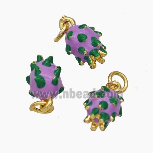 Copper Pitaya Pendant Green Lavender Enamel Gold Plated