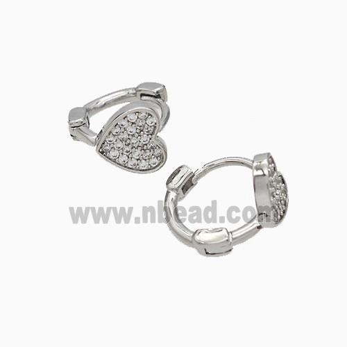 Copper Hoop Earrings Micropave Zirconia Heart Platinum Plated