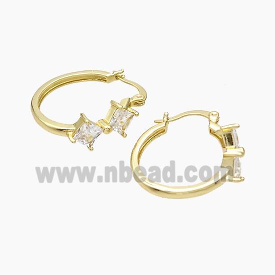 Copper Leaveback Earrings Pave Zirconia Gold Plated