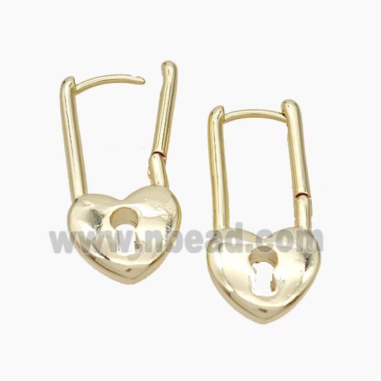 Copper Latchback Earrings Heart Lock Gold Plated