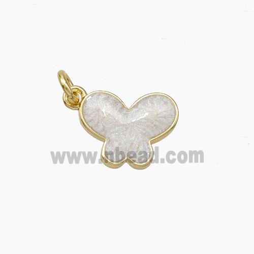 Copper Butterfly Pendant White Painted Gold Plated
