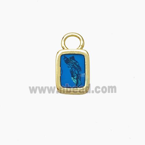 Copper Rectangle Pendant Pave Blue Resin Gold Plated