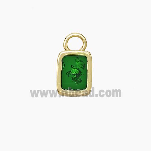 Copper Rectangle Pendant Pave Green Resin Gold Plated