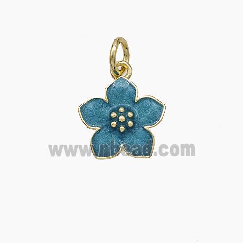Copper Flower Pendant Blue Enamel Gold Plated