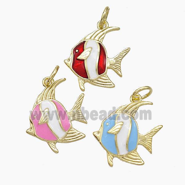 Copper Fish Pendant Enamel Gold Plated Mixed