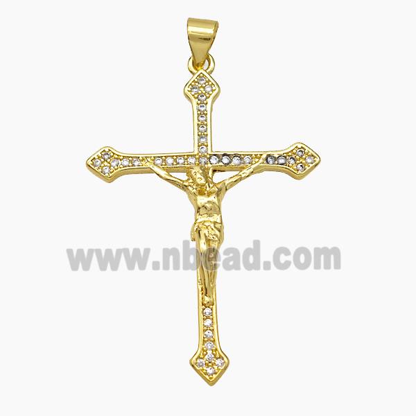 Copper Crucifix Cross Pendant Micropave Zirconia Jesus Religious Gold Plated