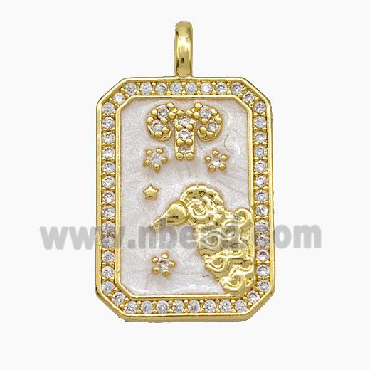 Copper Tarot Card Pendant Pave Zirconia Zodiac Aries Painted Gold Plated